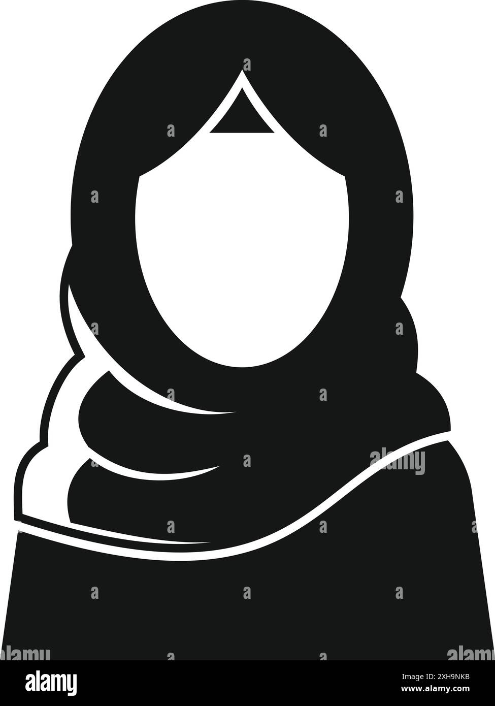 Semplice icona in bianco e nero di una donna musulmana che indossa un hijab tradizionale Illustrazione Vettoriale