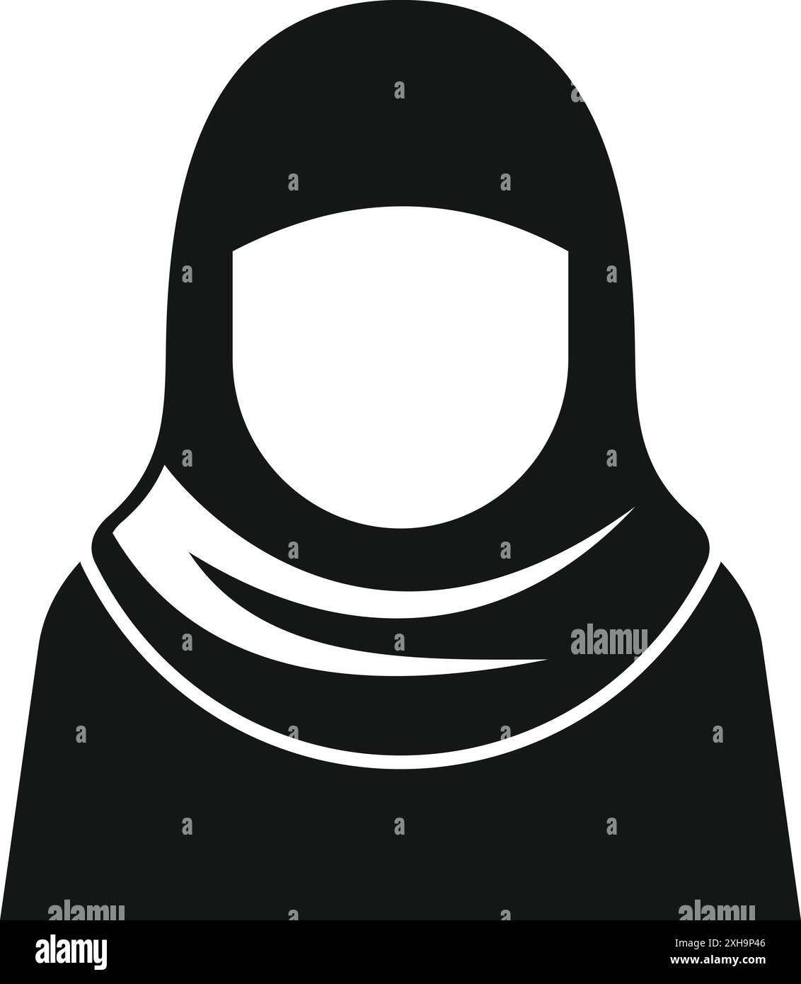Semplice icona in bianco e nero di una donna musulmana che indossa un hijab tradizionale che copre i suoi capelli Illustrazione Vettoriale
