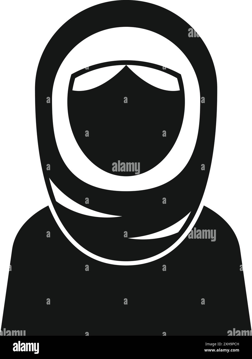 Semplice silhouette in bianco e nero di una donna musulmana che indossa un tradizionale niqab Illustrazione Vettoriale