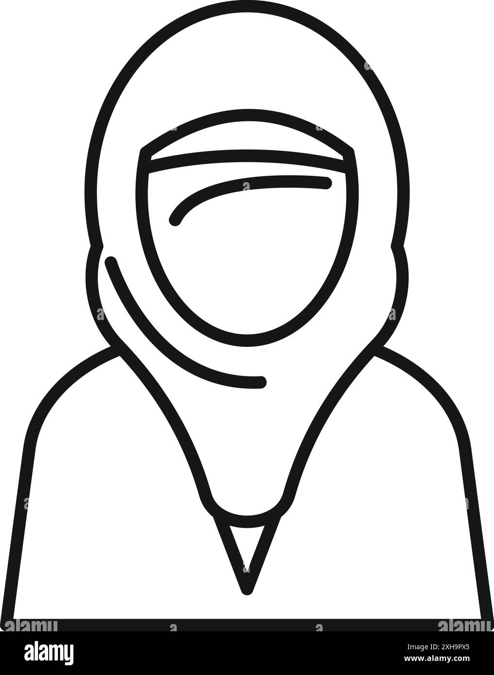 Semplice disegno in bianco e nero di una donna musulmana che indossa un hijab tradizionale Illustrazione Vettoriale