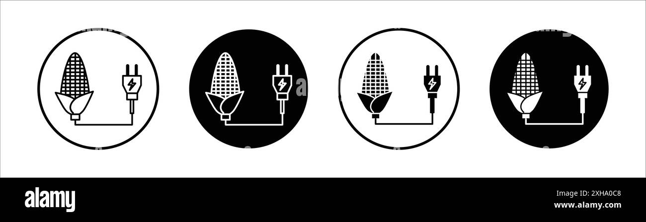 Icona energia biomassa simbolo vettoriale o set di segni raccolta in bianco e nero Illustrazione Vettoriale