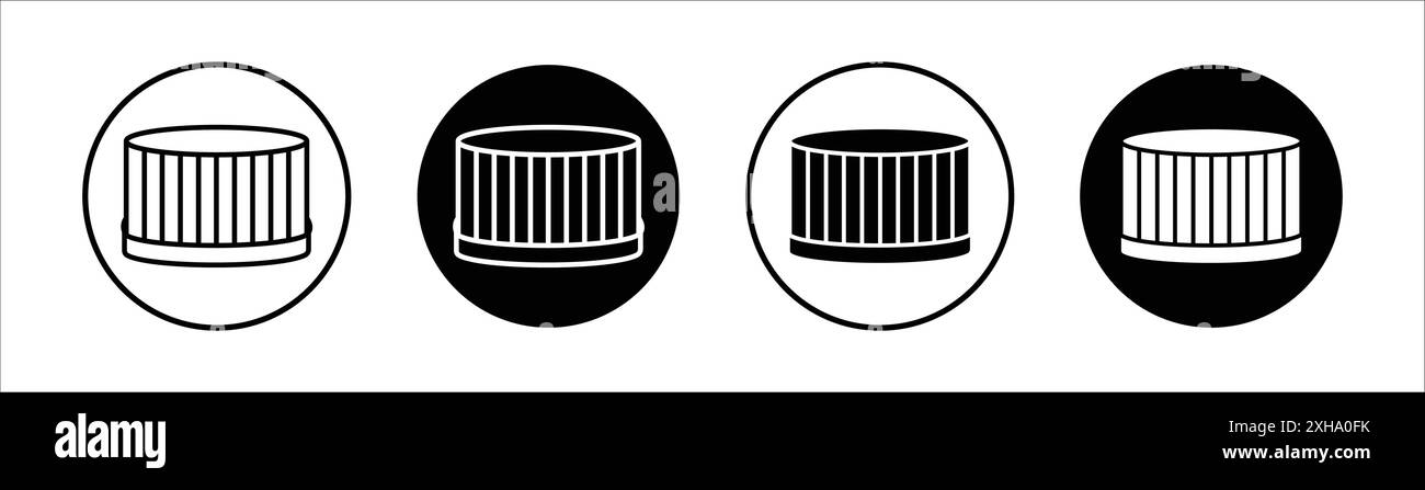 Icona del tappo del flacone simbolo vettoriale o set di segni raccolta in bianco e nero Illustrazione Vettoriale