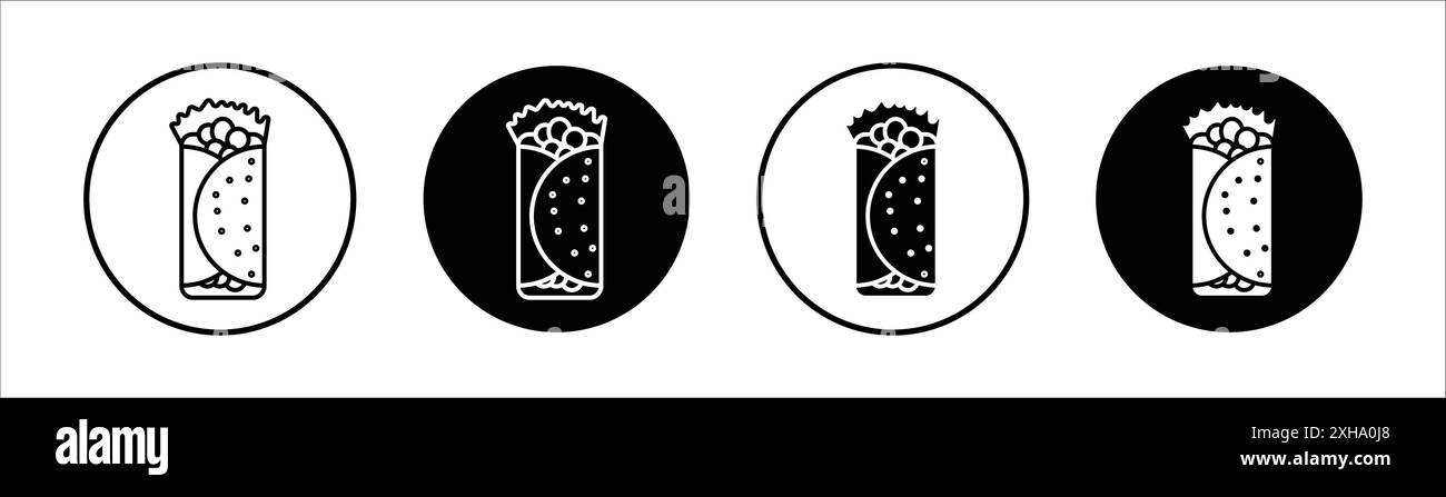 Icona burrito simbolo vettoriale o collezione di set di insegne in bianco e nero Illustrazione Vettoriale