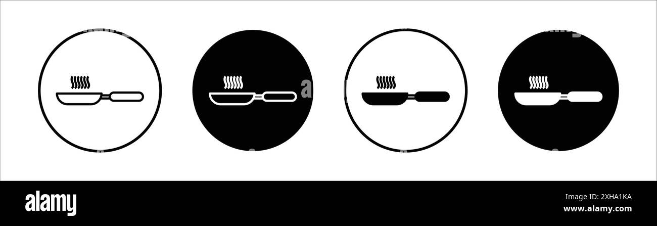 Icona della padella per friggere simbolo vettoriale o set di simboli con contorno in bianco e nero Illustrazione Vettoriale