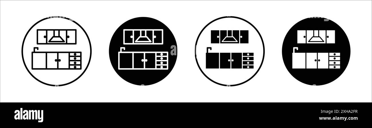 Icona armadio da cucina simbolo vettoriale o collezione set di insegne in bianco e nero Illustrazione Vettoriale