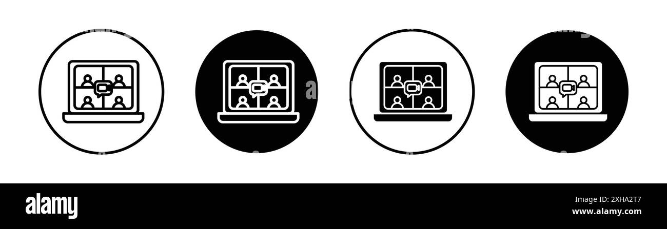 Icona della riunione online simbolo vettoriale o collezione di set di cartelli in bianco e nero Illustrazione Vettoriale