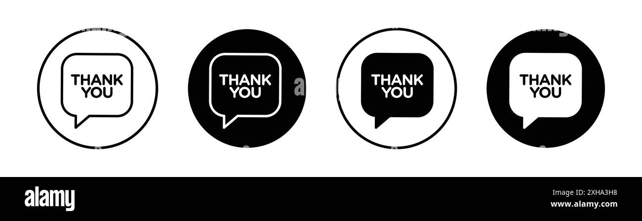 Bolle vocali icona di ringraziamento simbolo vettoriale o collezione di set di segni in bianco e nero Illustrazione Vettoriale