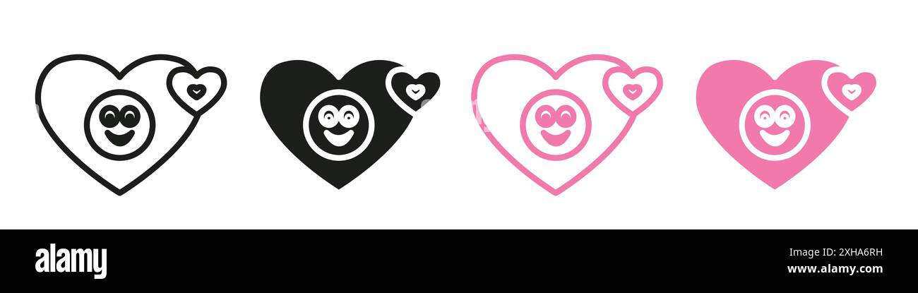 Collezione di simboli o set di segni del vettore emozionale positivo con contorno bianco e nero Illustrazione Vettoriale