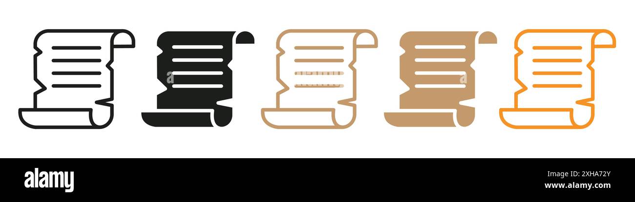 Far scorrere l'icona della carta papiro, il simbolo vettoriale o la raccolta di set di segnali con un contorno bianco e nero Illustrazione Vettoriale