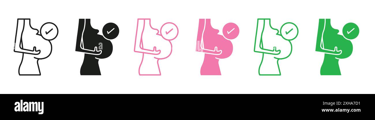 Adatto per la raccolta di simboli vettoriali o set di segni icona di gravidanza con contorno in bianco e nero Illustrazione Vettoriale