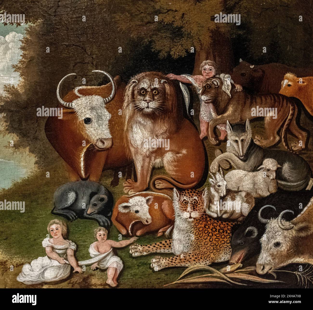 1833 "The Peaceable Kingdom" di Edward Hicks (1780-1849) della collezione Pennsylvania Academy of fine Arts, in mostra al Museo di Albuquerque Foto Stock