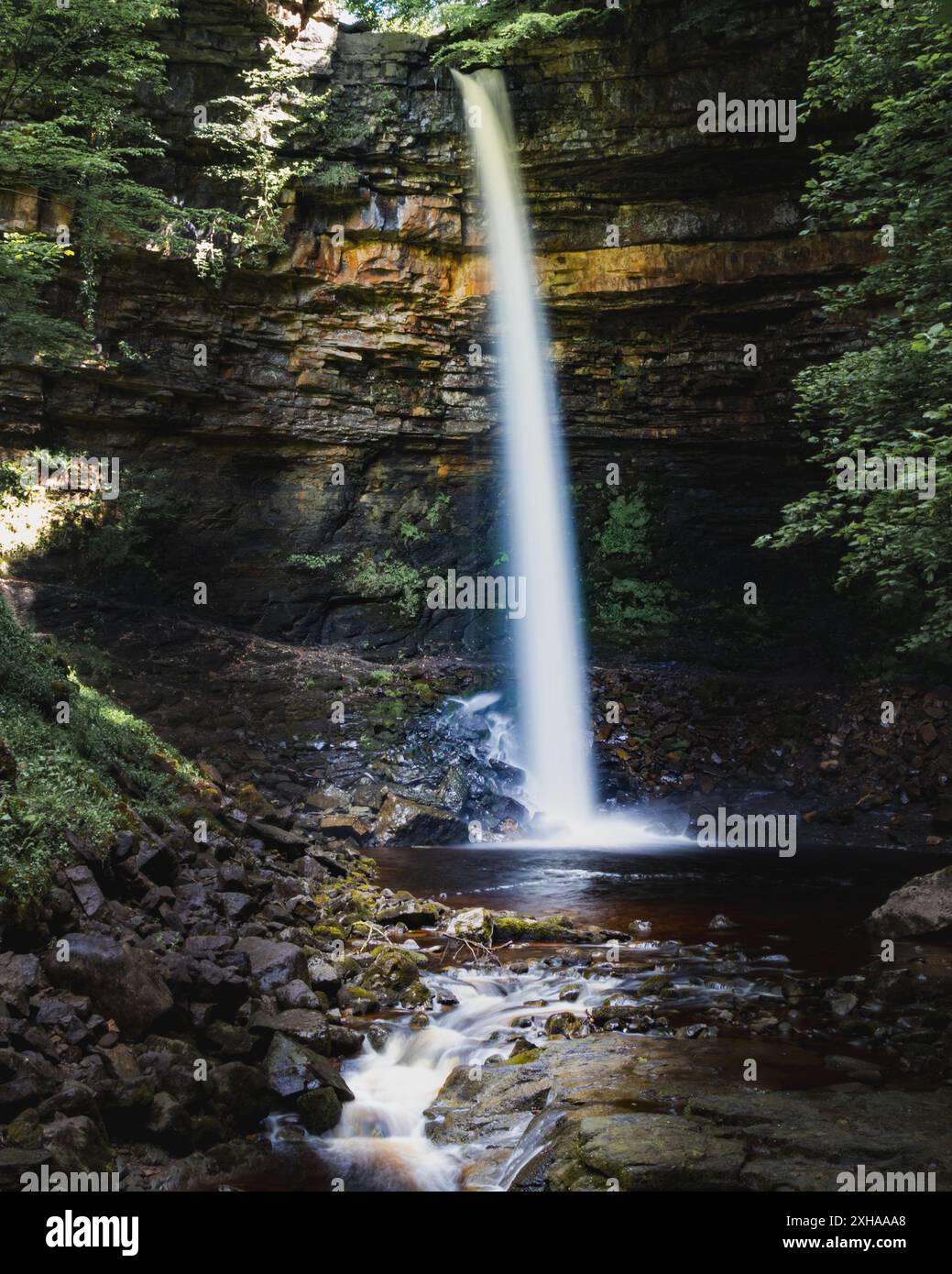 Una fotografia di una cascata di forza dura nelle splendide dale dello Yorkshire del Regno Unito. Foto Stock