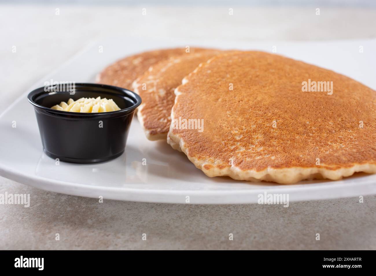 Vista di un piatto di pancake. Foto Stock
