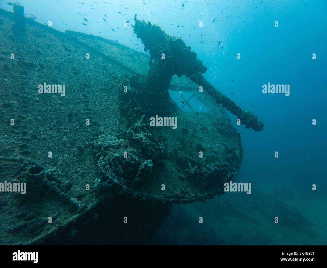 Pistola principale SS Thistlegorm Ship Wreck 4 inch Low Angle LA a Stern Foto Stock