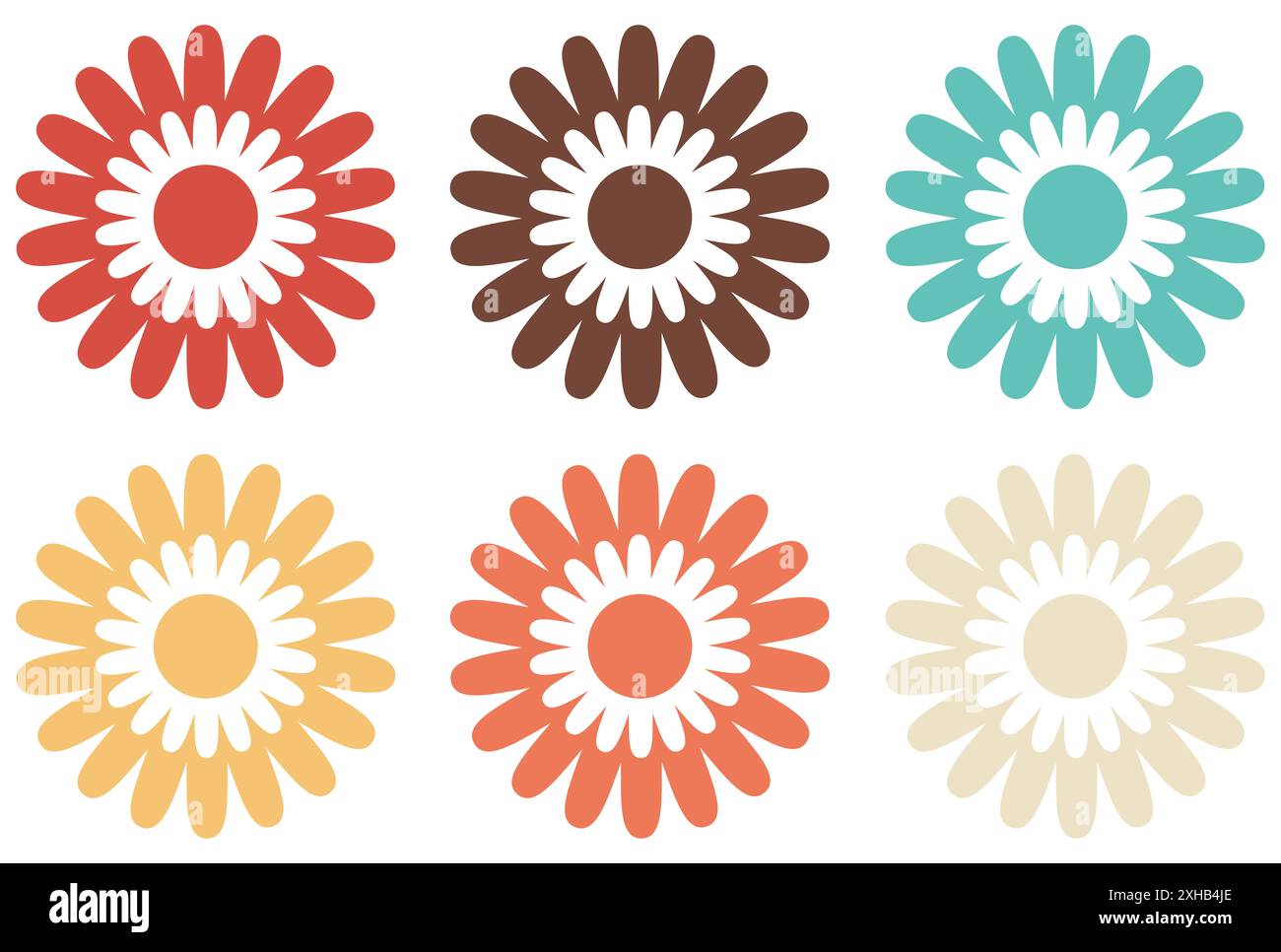 6 illustrazioni colorate di fiori a margherita Foto Stock