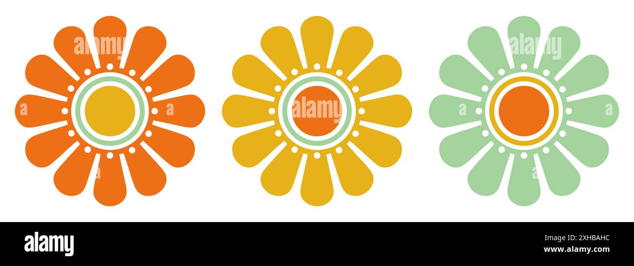 3 illustrazioni dei fiori a margherita Foto Stock