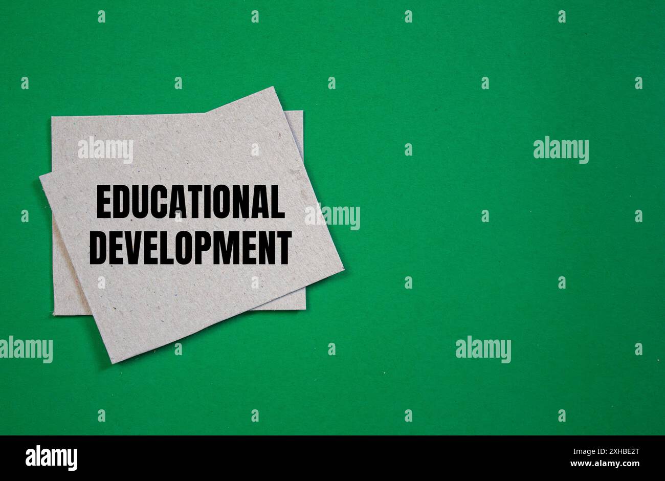 Messaggio di sviluppo educativo scritto su un pezzo di carta con sfondo verde. Simbolo dello sviluppo concettuale educativo. Copia spazio. Foto Stock
