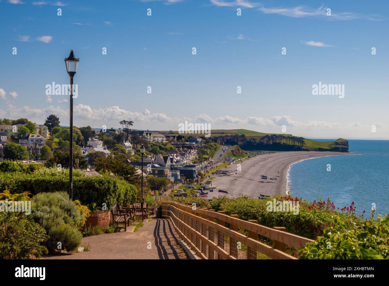 Veduta di Budleigh Salterton, una cittadina sul mare del Devon orientale, Inghilterra Foto Stock