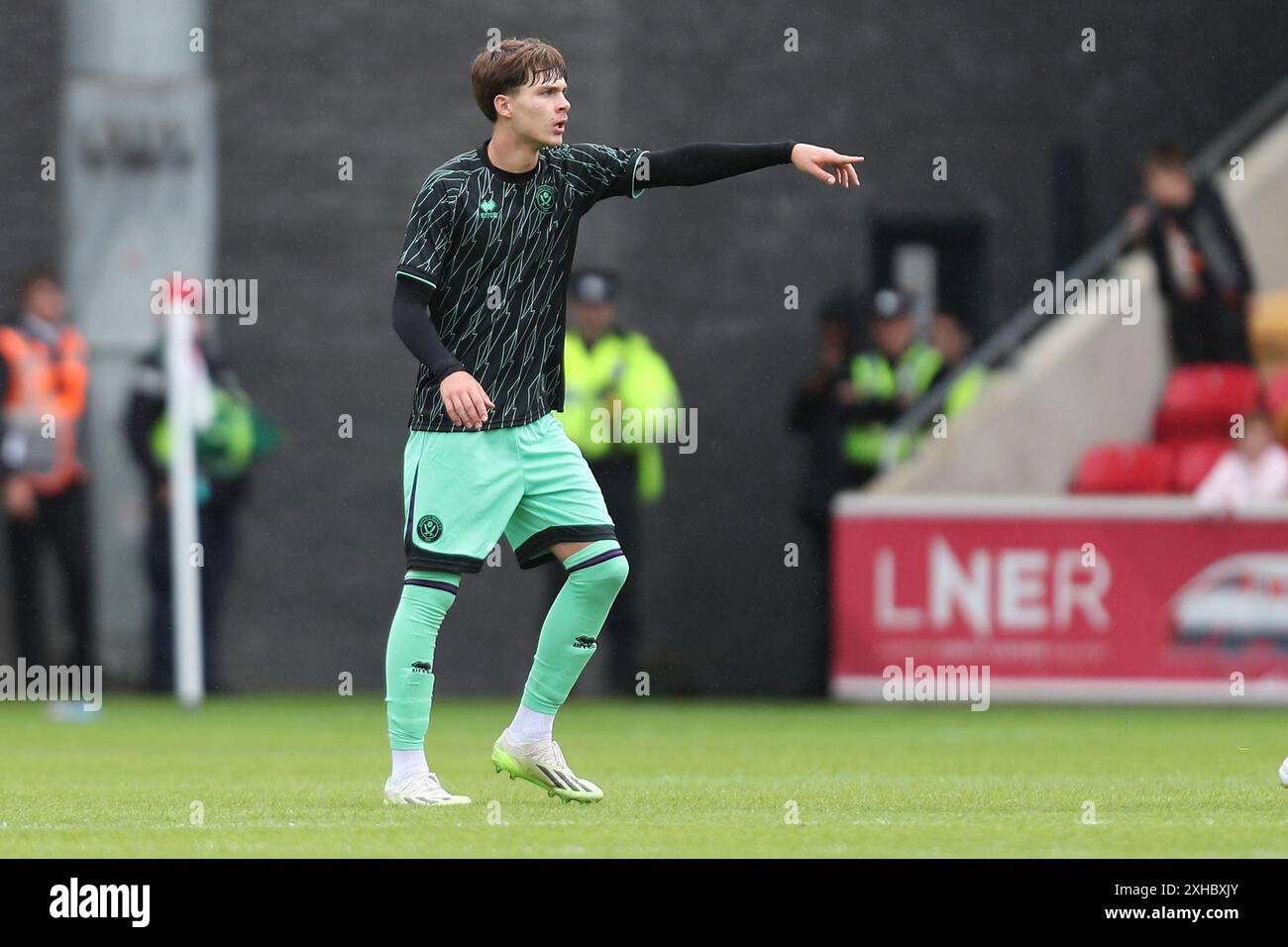 Daniel Jebbison dello Sheffield United durante l'amichevole di pre-stagione tra York City FC e Sheffield United FC al LNER Community Stadium di York, Inghilterra, Regno Unito il 13 luglio 2024 Credit: Every Second Media/Alamy Live News Foto Stock