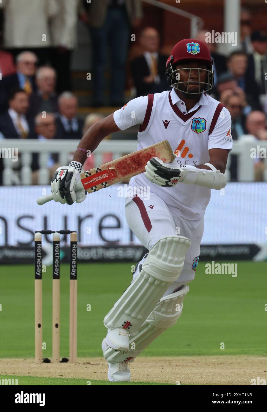 LONDRA, Regno Unito, JULY10: Kraigg Brathwaite delle Indie occidentali in azione durante Rothesay test il suo test Day 1 of 5 match tra Inghilterra e Indie occidentali al Lord's Cricket Ground di Londra il 10 luglio 2024 Foto Stock
