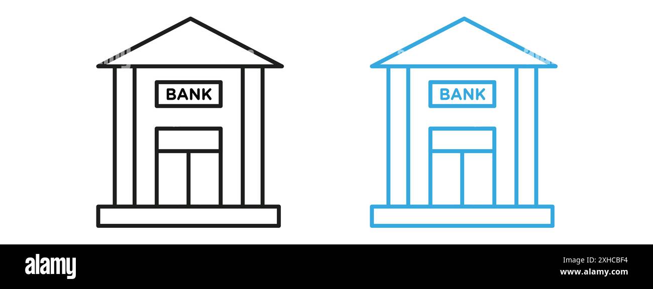 Icona di costruzione della banca simbolo vettoriale o collezione di set di insegne in bianco e nero Illustrazione Vettoriale