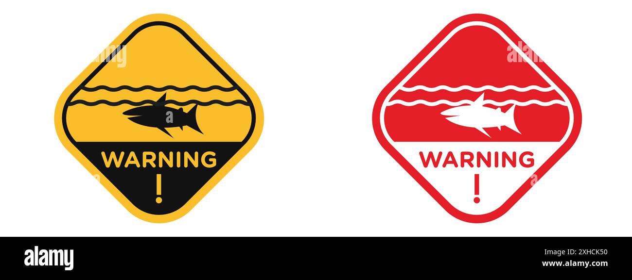 Cartello di segnalazione squalo simbolo vettoriale o set di insegne collezione in bianco e nero Illustrazione Vettoriale