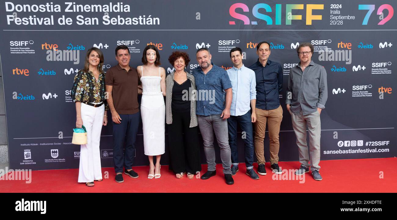 Madrid, Spagna. 12 luglio 2024. Jose Luis Reboirdinos, Maite Bulgari, Koldo Zuazua, Mireia Oriol, Iciar Bollain, Urko Olazabal, Guillermo Farré, Juan Moreno e Guillermo Sempere partecipano al "San Sebastian Film Festival 2024" all'Academia de Cine di Madrid. (Foto di Nacho Lopez/SOPA Images/Sipa USA) credito: SIPA USA/Alamy Live News Foto Stock