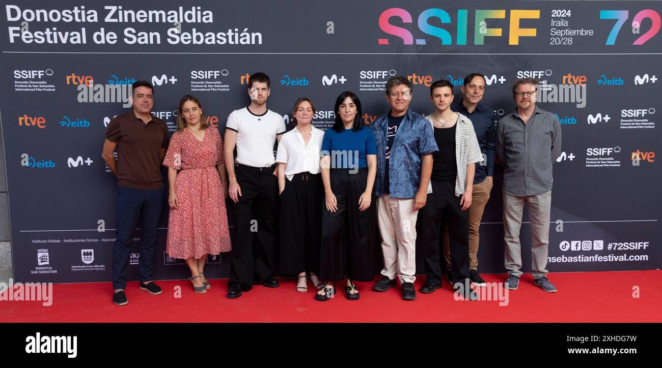 Madrid, Spagna. 12 luglio 2024. Koldo Zuazua, Susana Herreras, Miguel Bernardeau, Nagore Aranburu, Alauda Ruiz de Azúa, Pedro Casablanc, Iván Pellicer, Juan Moreno e Guillermo Sempere partecipano al "San Sebastian Film Festival 2024" all'Academia de Cine di Madrid. (Foto di Nacho Lopez/SOPA Images/Sipa USA) credito: SIPA USA/Alamy Live News Foto Stock