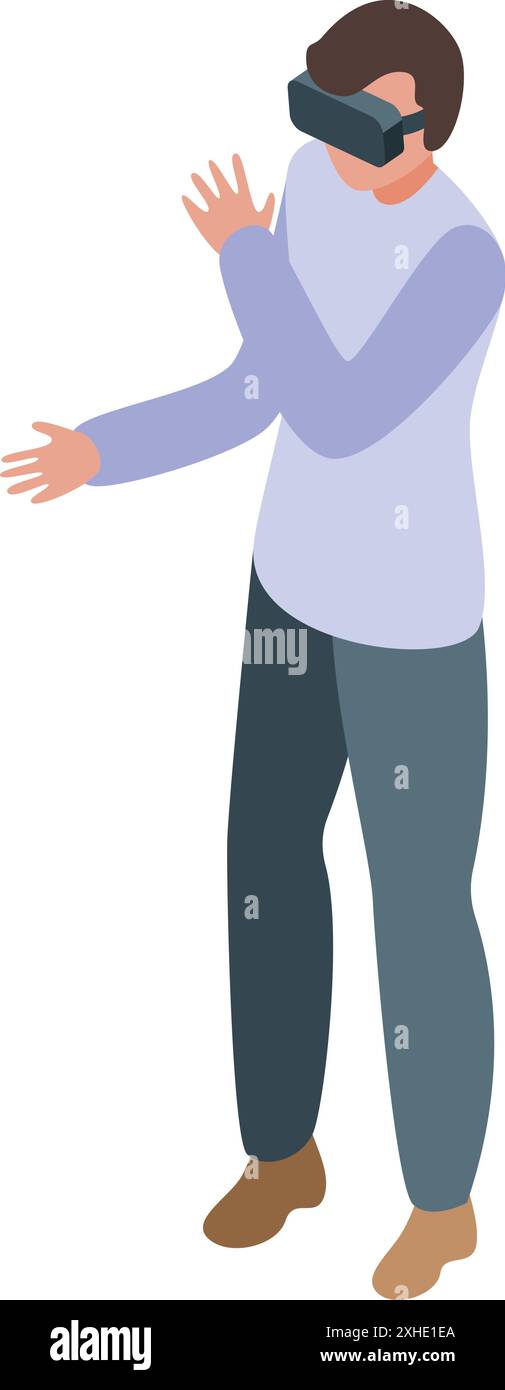 Lo sviluppatore di software che indossa un visore per la realtà virtuale sta creando una metaversa Illustrazione Vettoriale