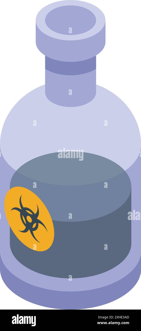 Flacone in vetro contenente una sostanza a rischio biologico, che rappresenta i pericoli di contaminazione e l'importanza delle misure di sicurezza Illustrazione Vettoriale