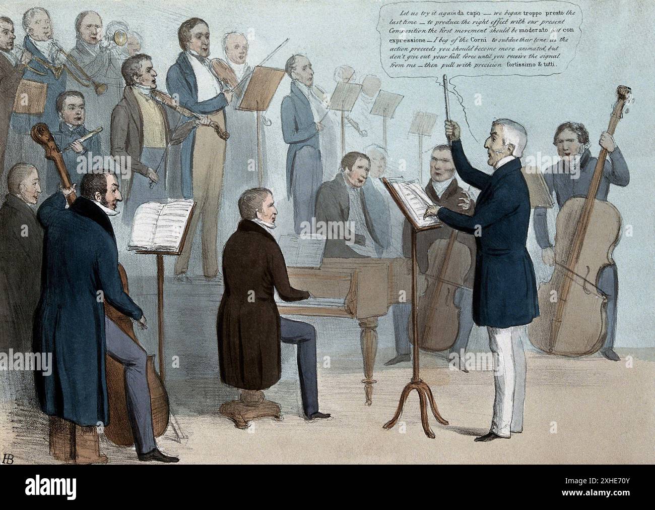 Il duca di Wellington dirige un'orchestra composta da ministri del governo conservatori. Litografia a colori di H.B. (John Doyle), 1838. Sir Robert Peel e Lord Stanley suonano violini. Altri membri includono Sir James Graham, Sir William Follett, Sir Frederick Pollock, Sir Henry Hardinge con Lords Wicklow, Londonderry, Lyndhurst, Ellenborough e Aberdeen Foto Stock