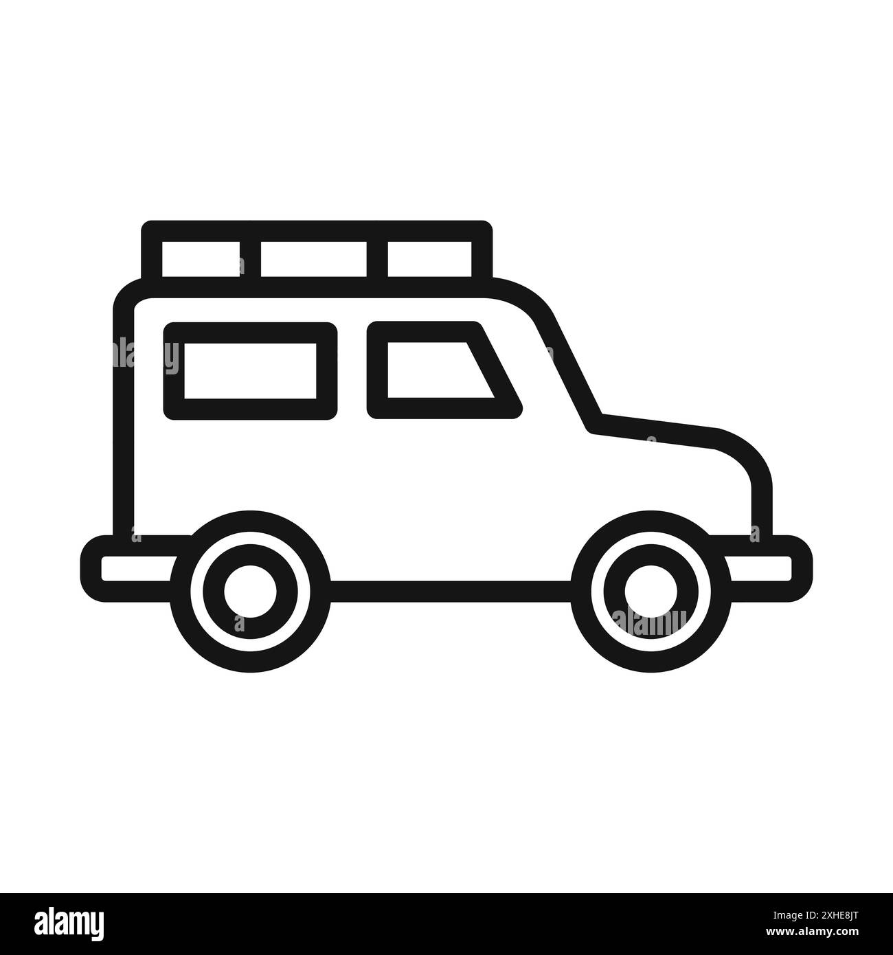 Icona jeep da viaggio simbolo vettoriale o set di insegne Collection in bianco e nero Illustrazione Vettoriale