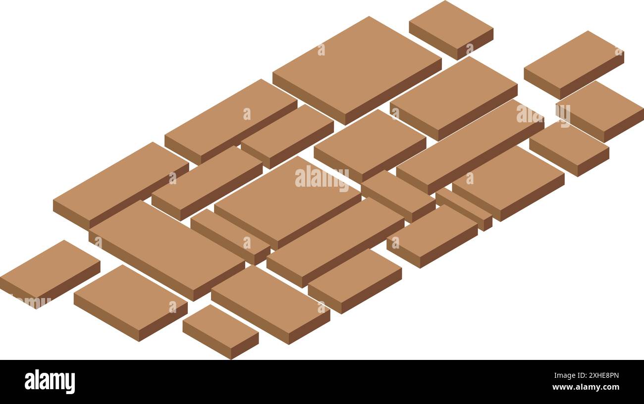 Pavimentazione stradale in acciottolato marrone che crea una vista isometrica del percorso Illustrazione Vettoriale