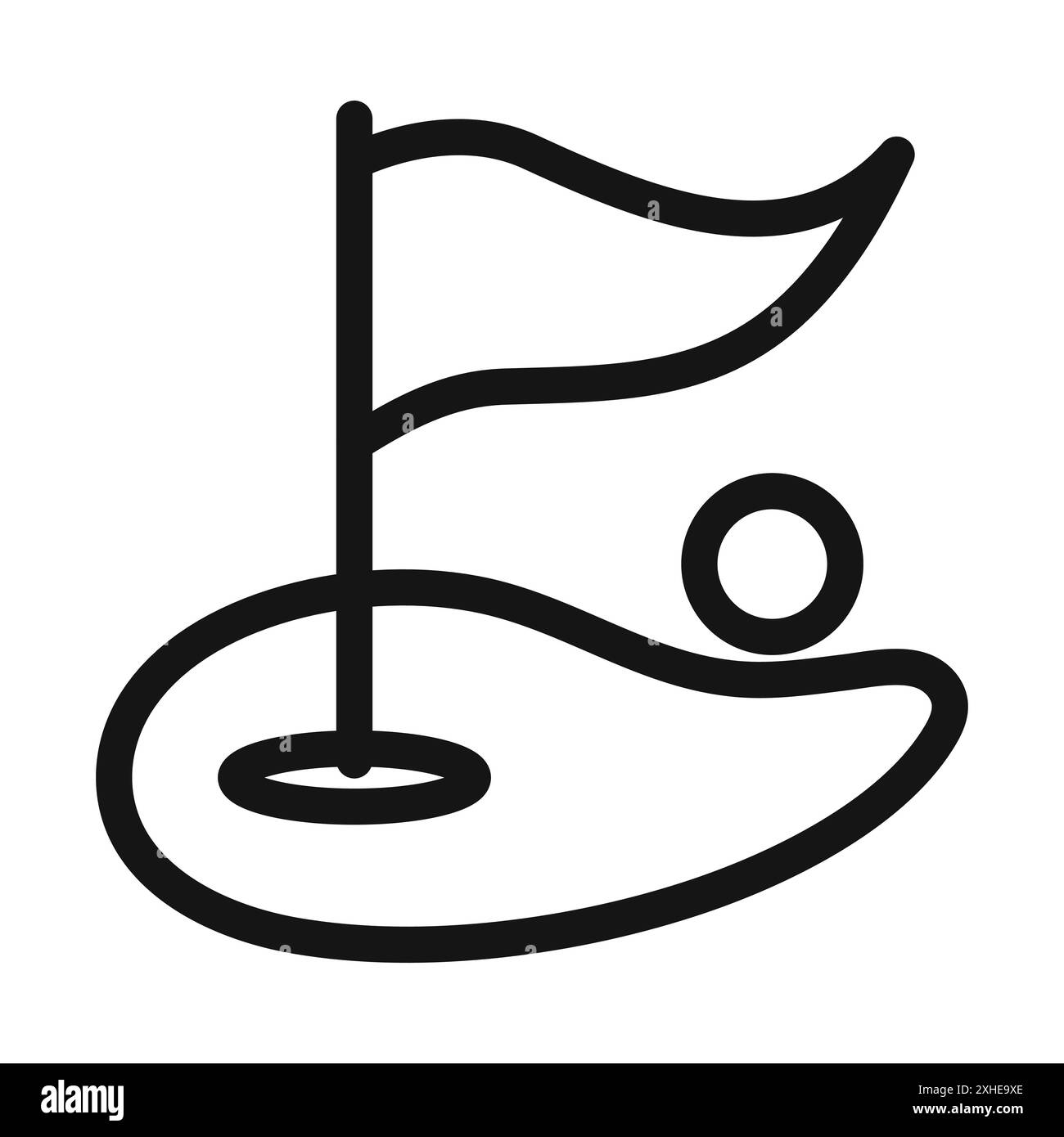 Bandiera e icona della palla da golf simbolo vettoriale o collezione di set di insegne in bianco e nero Illustrazione Vettoriale