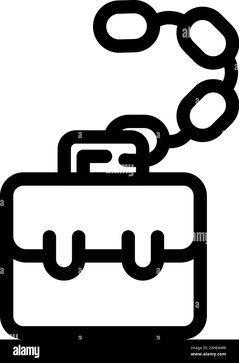 La valigetta è tenuta in mano da un collegamento a catena, che descrive il concetto di sicurezza aziendale Illustrazione Vettoriale