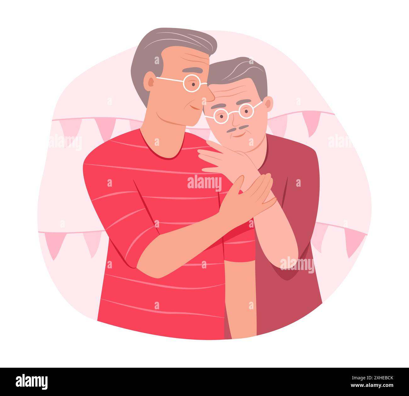 Senior Gay Men coppia Falling in Love per LGBT Concept Illustration Illustrazione Vettoriale