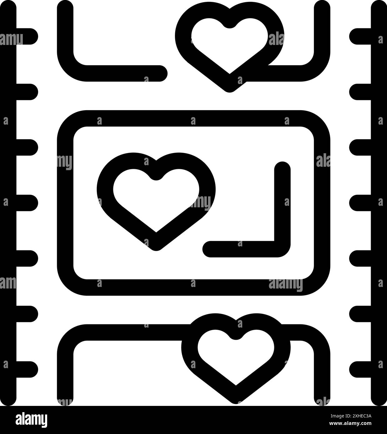 Pellicola che mostra un film romantico con cuori che simboleggiano l'amore e l'affetto Illustrazione Vettoriale
