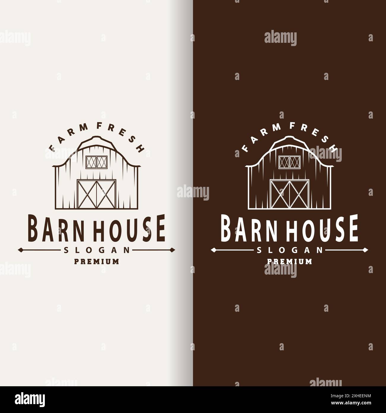 Logo Agriculture Farm Barn, semplice design con illustrazioni in stile retrò di edifici d'epoca Illustrazione Vettoriale