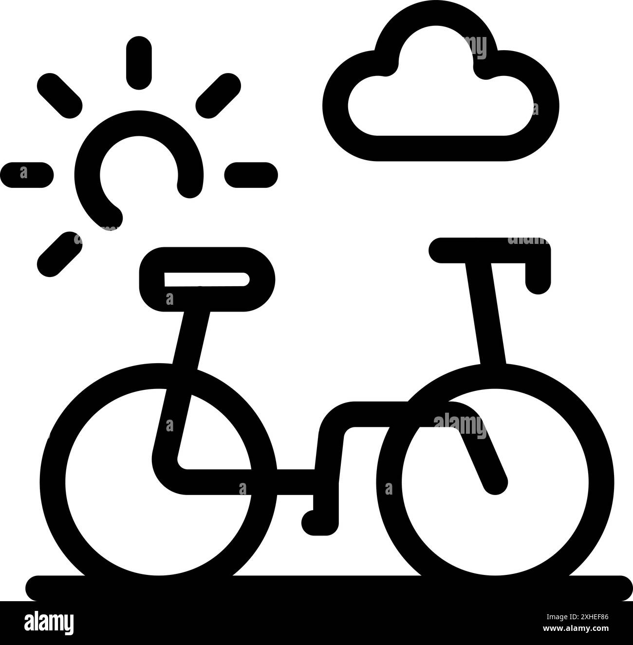 Semplice icona di una bicicletta tandem che gode di una giornata di sole con copertura parziale delle nuvole Illustrazione Vettoriale