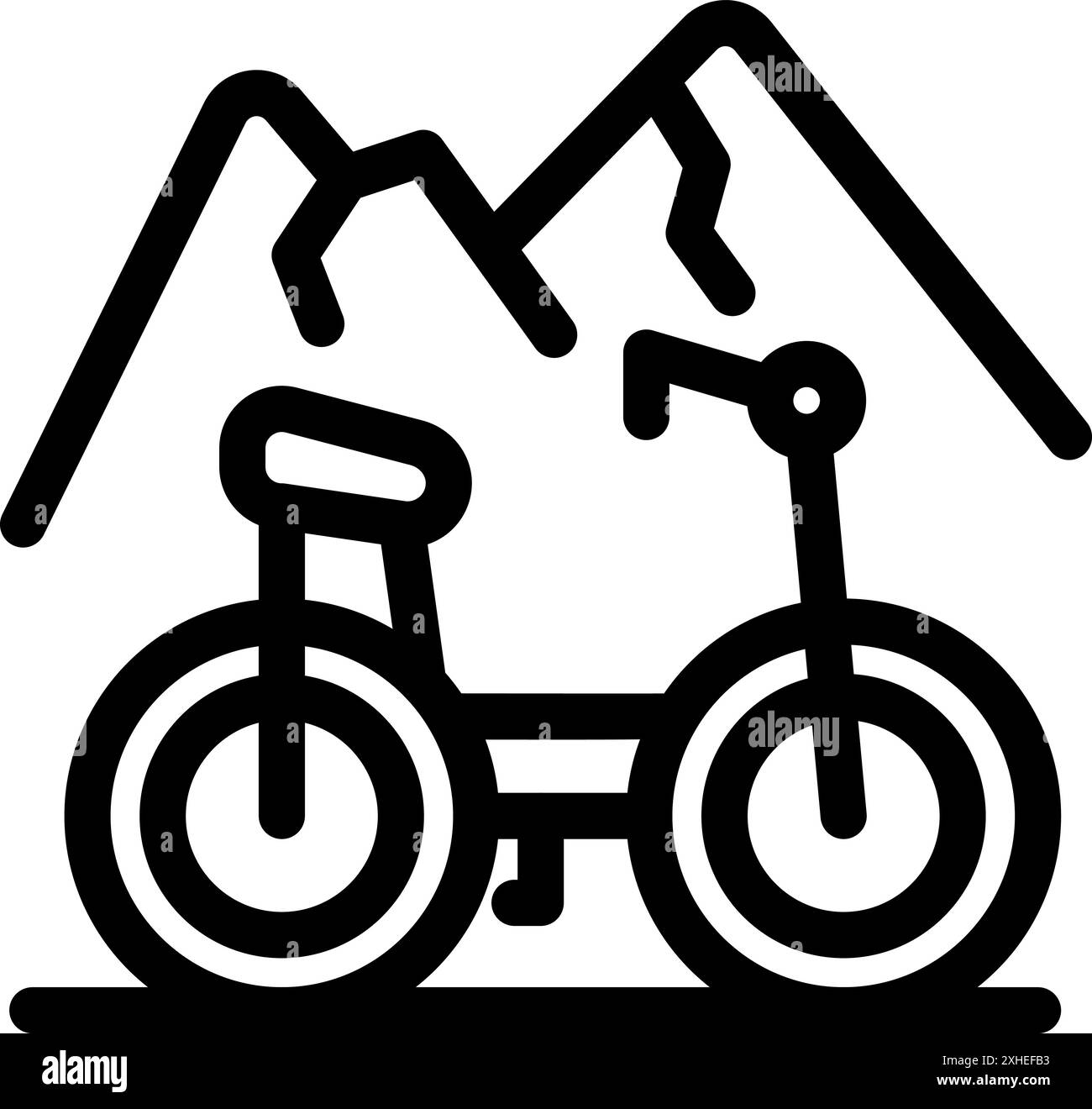 Mountain bike in piedi sul sentiero con vista sulla vetta della montagna sullo sfondo Illustrazione Vettoriale