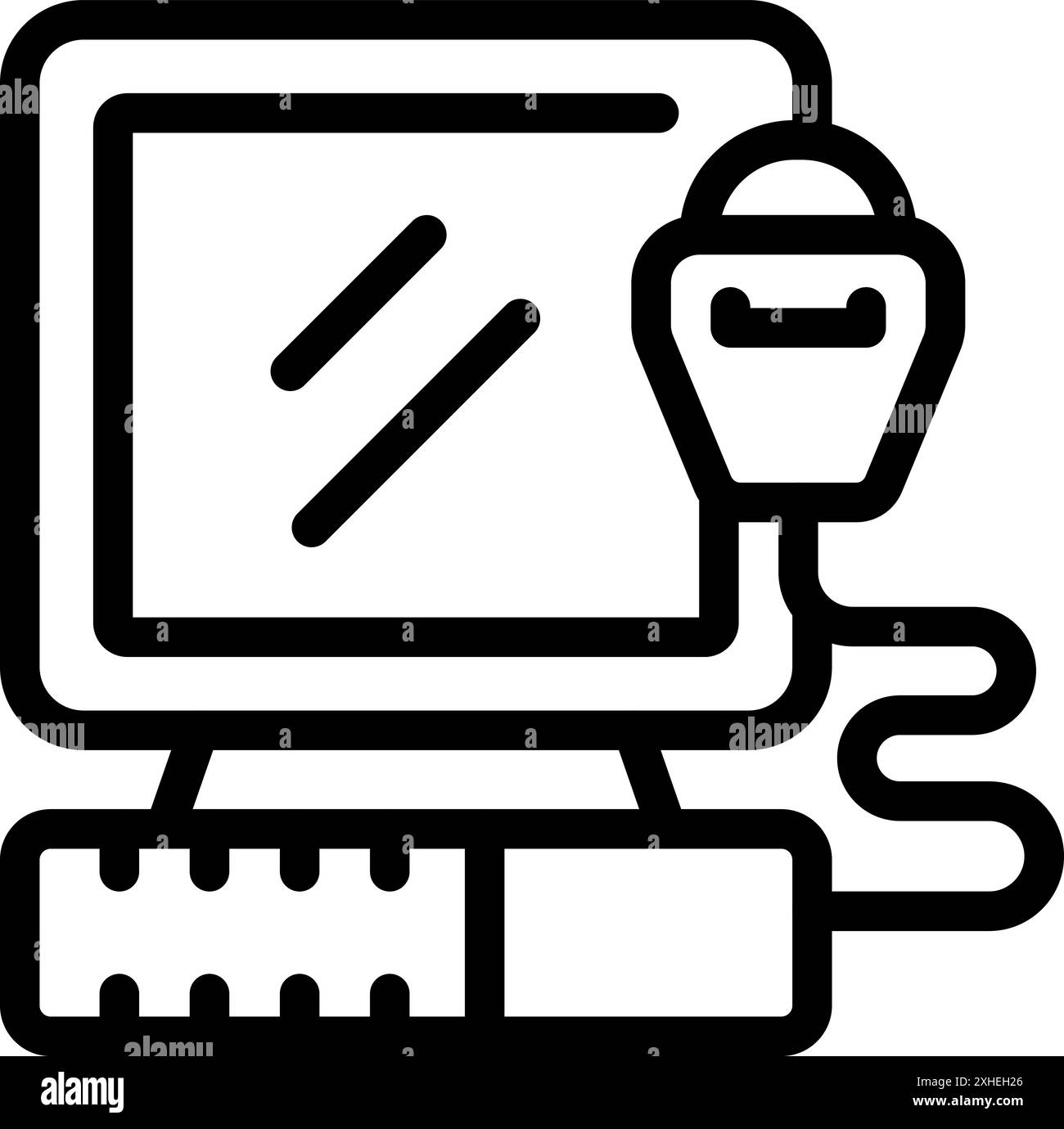 Macchina a ultrasuoni che mostra i risultati della scansione sull'icona dello schermo del monitor, illustrazione vettoriale stile linea Illustrazione Vettoriale