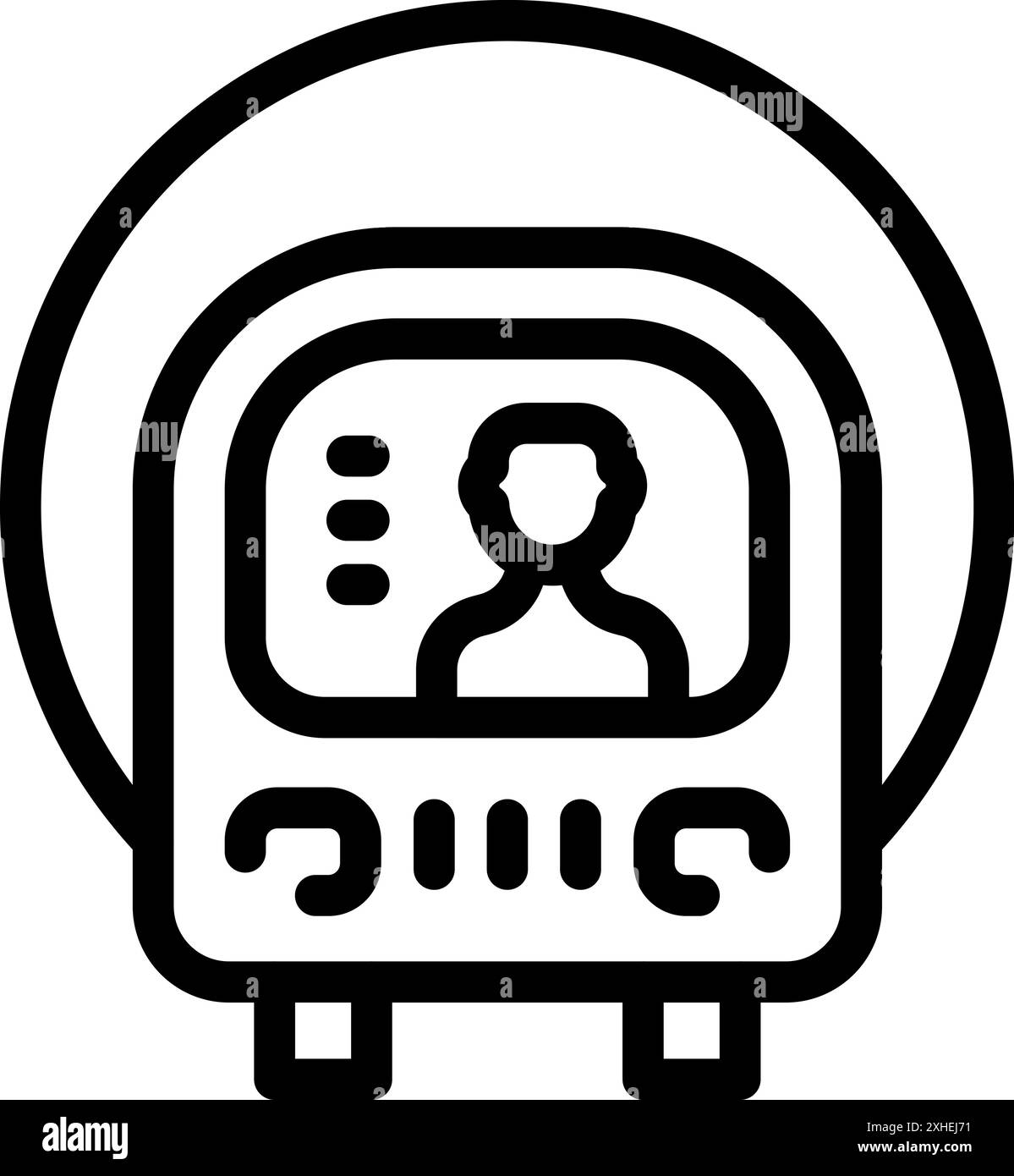 Icona della linea di una schermata sui mezzi di trasporto pubblici che mostra una persona con un'icona del segnale Illustrazione Vettoriale