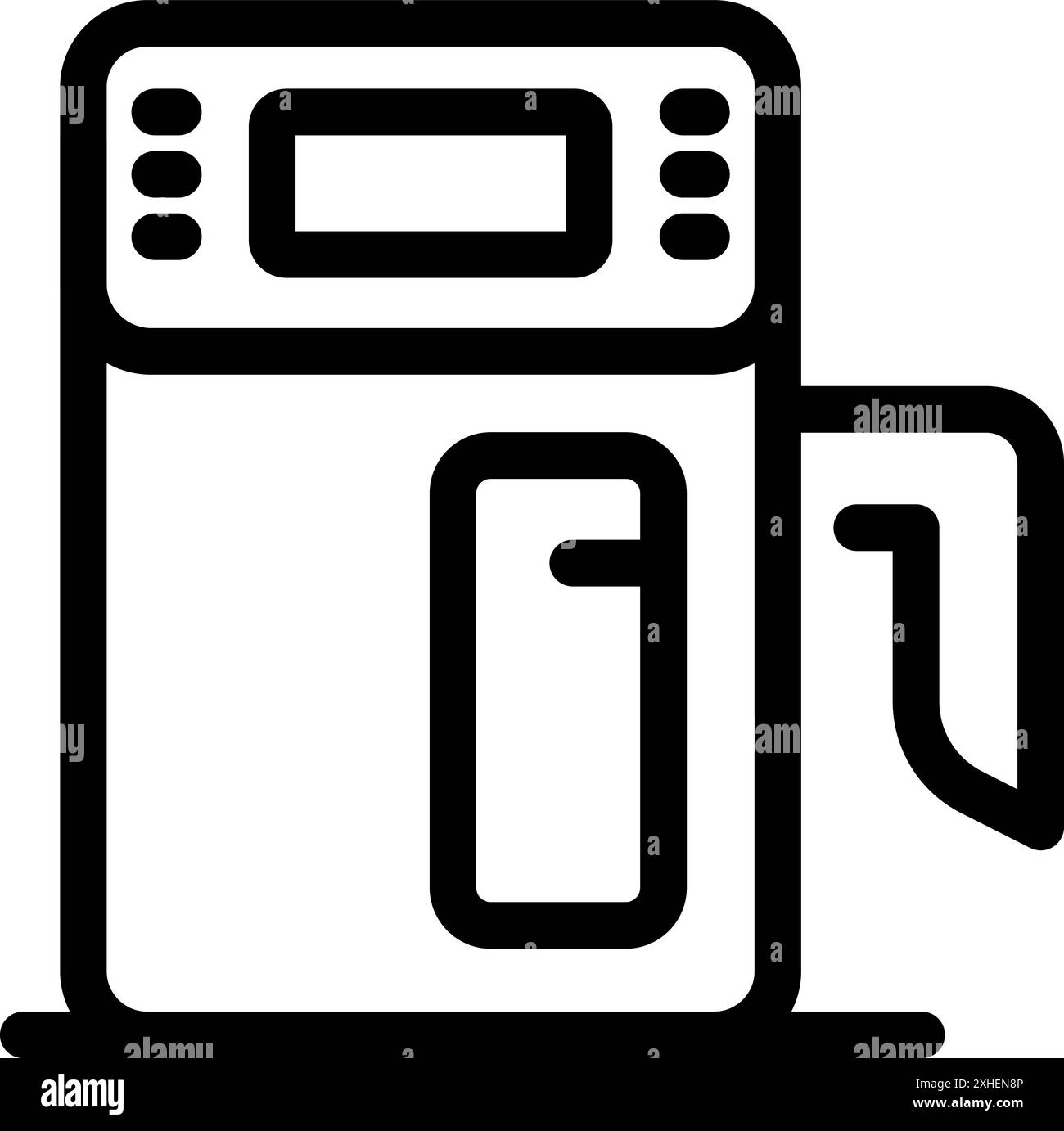 Icona con lo stile del contorno che raffigura una pompa per stazione di servizio con display digitale, evidenziando le opzioni di rifornimento e il prezzo per gallone Illustrazione Vettoriale