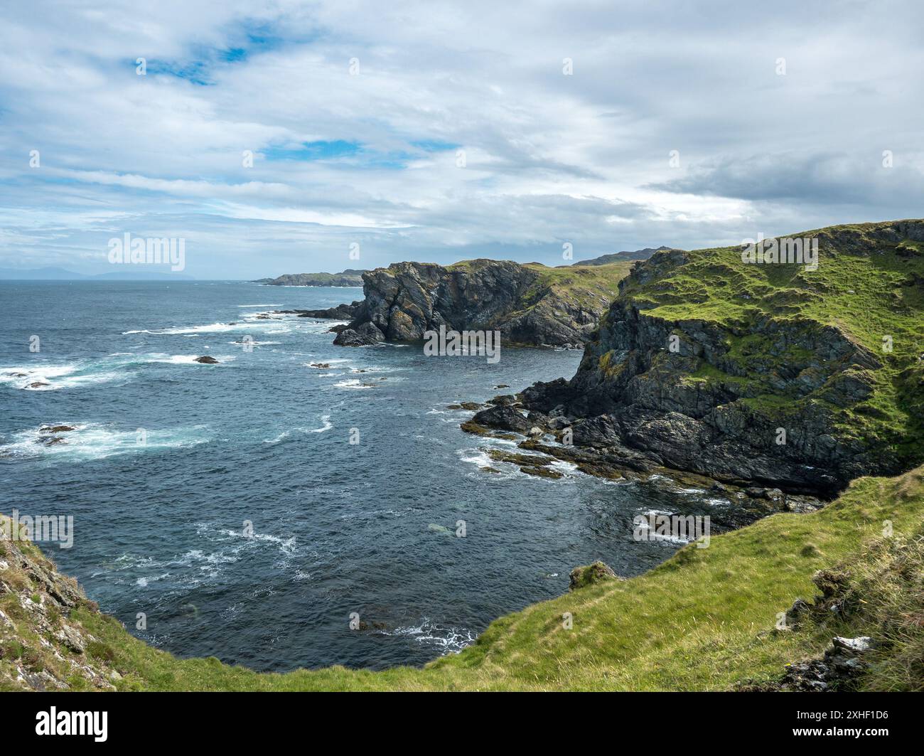 Vista costiera da Dun Uragaig hill fort Isola di Colonsay, Scotland, Regno Unito. Foto Stock