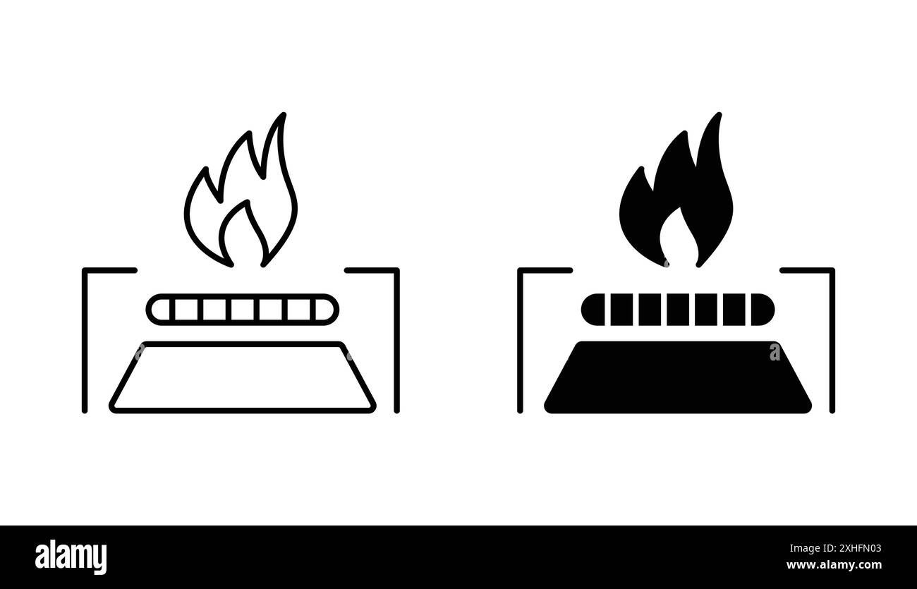 Icona gas di cottura Vector art linea nera in bianco e nero bordo set segno di raccolta Illustrazione Vettoriale