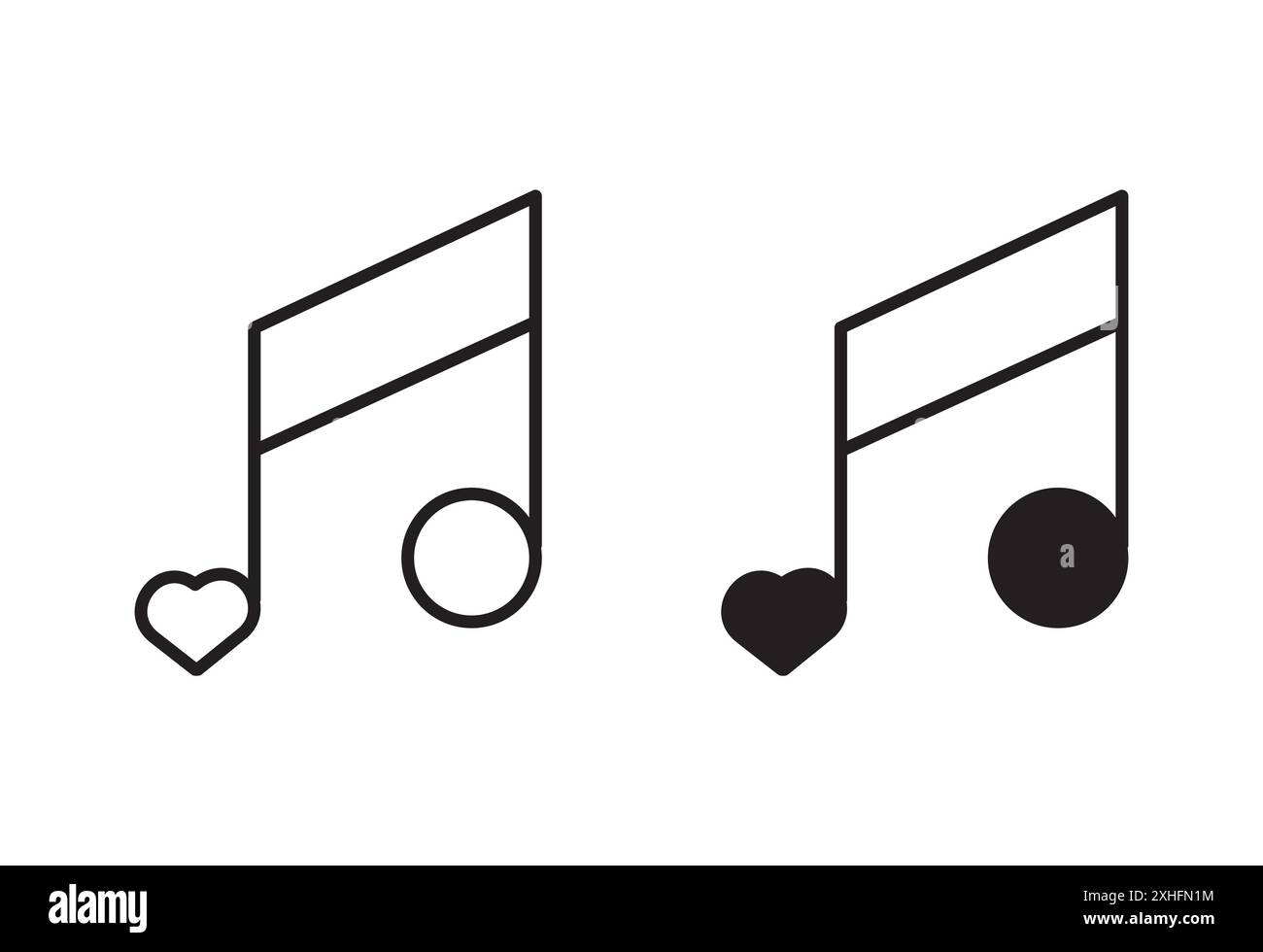 Icona Love Music simbolo vettoriale o collezione di set di insegne in bianco e nero Illustrazione Vettoriale