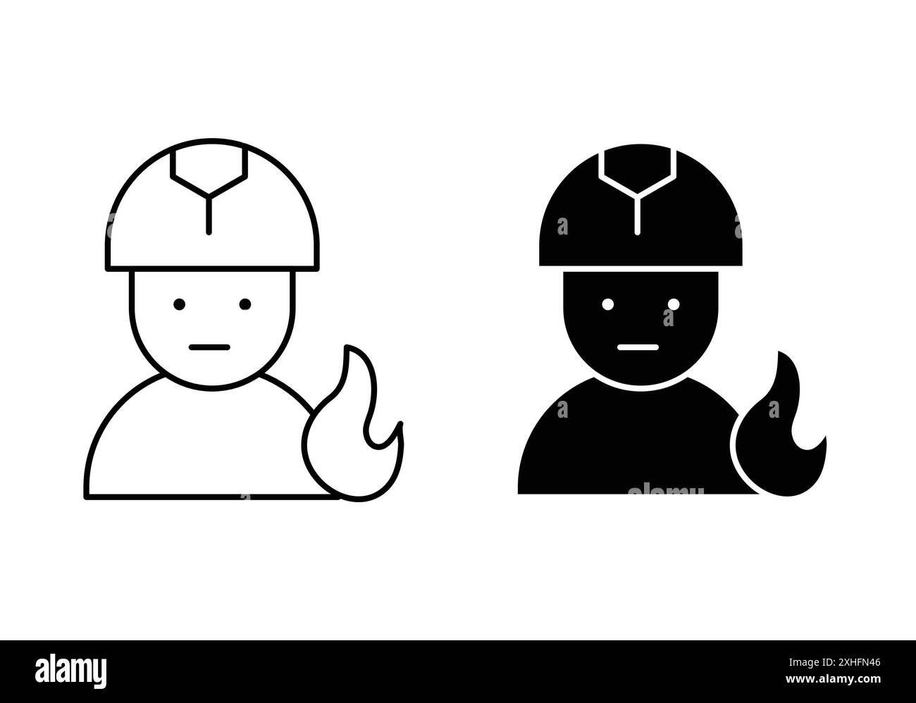 Icona di un combattente del fuoco. Vettore grafico della linea nera in bianco e nero con il simbolo della collezione del set di contorni Illustrazione Vettoriale