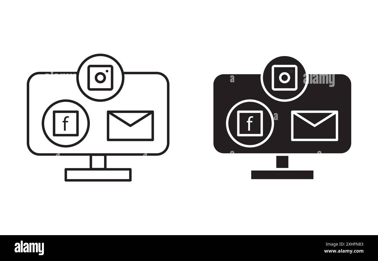 Icona di marketing digitale collezione di simboli vettoriali o set di cartelli in bianco e nero Illustrazione Vettoriale