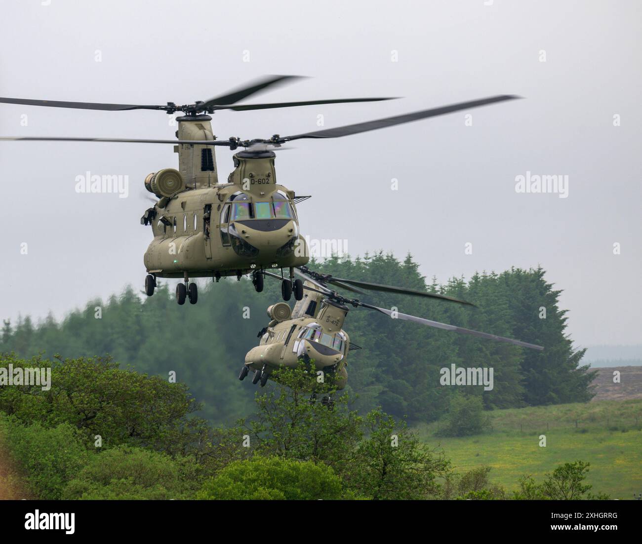 Royal Netherlands Air Force Helicopters in azione, durante l'operazione TAC Blaze 2024 a RAF Spadeadam Foto Stock