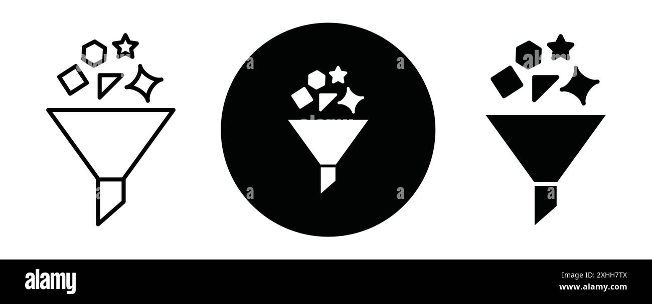 Icona di curazione del contenuto grafica con linee nere in bianco e nero segno di raccolta del set di contorni Illustrazione Vettoriale